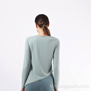 Yeni yoga uzun kollu gömlek kadın spor salonu tshirt